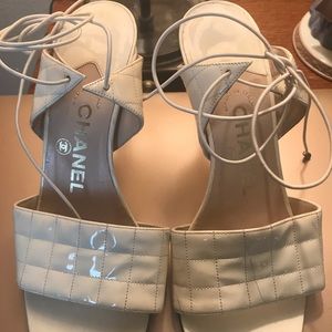 CHANEL quilted lace up heels